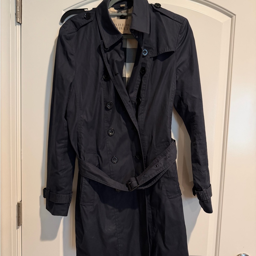Burberry Brit Navy Trench coat USA 12 removable liner and hood - Picture 3 of 10